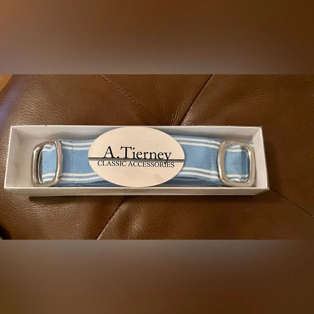 Napkin Rings Nautical Style Belt Loop Stripes, Blue and White with Metal Accent